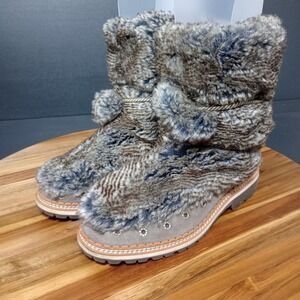 Sam Edelman Blanche Faux Fur Suede Winter Boots Taupe Pom Pom Lug Sole Size 10 M